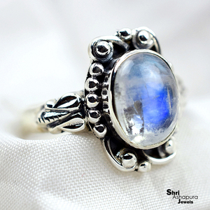 Gran forma Oval blanco de la piedra lunar del arco iris 925 anillos de plata esterlina 925 joyería de plata hecha a mano joyería de plata 925 de la India - Product Image 4