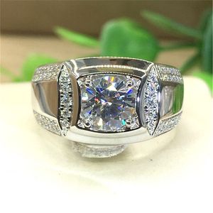 Bague pour homme en moissanite blanche de 2,00 carats en or blanc 14 carats, bague de fiançailles en or pour homme, bague de fiançailles en or 916 pour homme - Product Image 1