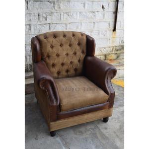 Single Seater <b>Chesterfield</b> <b>Sofa</b> Industrial & <b>Vintage</b> Canvas Leather for Home & Office for Living Room Furniture - Product Image 1