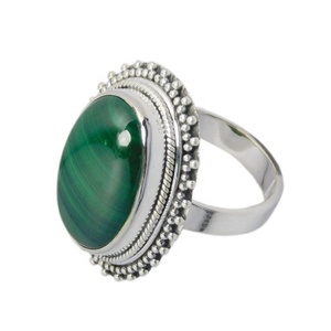 Hermoso anillo de Plata de Ley 925 Eternity Vermeil Ajuste de bisel de piedras preciosas de malaquita genuina para bodas fiestas en línea mejor - Product Image 2