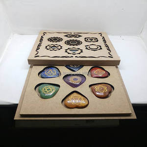Chakra Heart Engraved Reiki <b>Set</b> Healing Wooden <b>Gift</b> Box Heart Gemstone Shape Healing <b>Set</b> - Product Image 1
