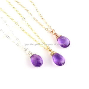 Collier pendentif en améthyste naturelle, pendentif enveloppé de fil de goutte, en pierre de naissance - Product Image 2