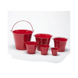 Pot en métal galvanisé décoratif pour jardin, pot pour plantes de jardin, seau en métal de noël, petit seau en métal rouge vif