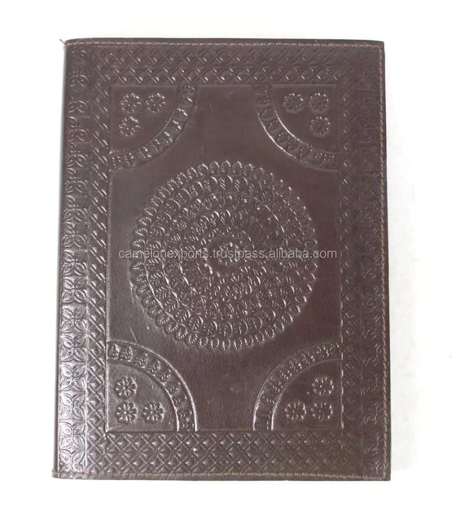 Vintage dunkelbraune Farbe handgemachtes recyceltes Baumwoll papier Holz & Säure frei vorne geprägt geprägtes Leder Journal