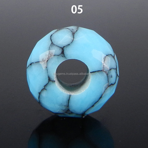 Synthetic <b>Turquoise</b> Big Hole 14x8x4.5mm Faceted Roundel Loose Gemstone <b>Beads</b> IG5415 - Product Image 5