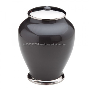 Urna funeraria de latón metálico exquisita esmalte brillante negro impreso urnas terminadas urna de cremación decorativa para el hogar - Product Image 1