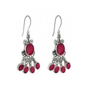 Pendientes de piedras preciosas de rubí natural hechos a mano joyería de plata de ley 925 pendientes bohemios para regalo de mujer - Product Image 1