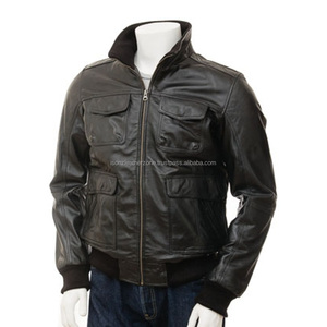 Chaqueta de bombardero de invierno personalizable de talla grande Diseño transpirable de cuero de vaca de moda con cierre de cremallera - Product Image 1