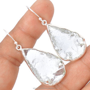 Adorables Pendientes Largos de Plata de Ley 925 con Cuarzo de Hielo y Fuego, Pendientes Hechos a Mano con Piedras en Bruto para Mujeres Hermosas, Precio ODM OEM - Product Image 1
