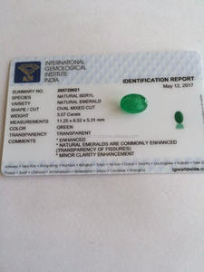 Piedra preciosa verde de corte ovalado Esmeralda Natural Certificada IGI - Product Image 2