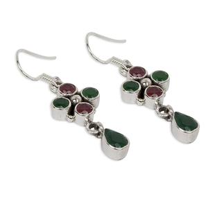 Boucles d'oreilles en argent Sterling 925, bijoux avec pierres précieuses naturelles, rubis et émeraude, style ethnique, pour femmes - Product Image 3