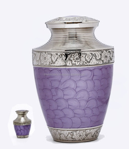 Urna de cremación para cenizas, banda Floral plateada, token a juego, latón pulido, esmalte gris, calidad prémium - Product Image 5