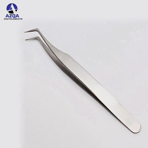 Pinces à épiler professionnelles antistatiques semi-courbées en argent, en acier inoxydable, outils pour extensions de cils en volume pour salon - Product Image 3