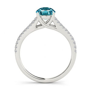 Bague solitaire de luxe en diamant bleu en or blanc avec diamants d'appoint |   Bijoux fins élégants pour mariage et fiançailles, cadeau pour femmes - Product Image 3