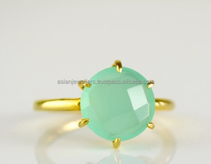 Bague en argent sterling 925 en or 18 carats Vermeil Aqua calcédoine pierre précieuse pour les mariages des femmes fiançailles fêtes anniversaires cadeau - Product Image 1