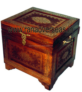 Boîte de rangement de bijoux décoratifs en bois, 15 pièces, avec incrustation en laiton et Design artisanal à la main en forme carrée - Product Image 4