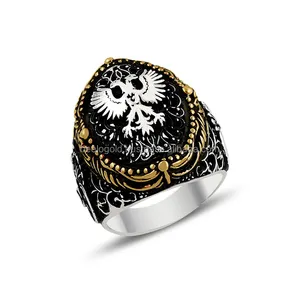 Мужское Винтажное кольцо с орлом, Винтажное кольцо из серебра 925 пробы с двойной головой и античным узором
