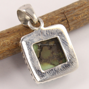 Индийский ремесленный 925 из чистого стерлингового серебра Пасьянс милый стиль кулон натуральный Зеленый Квадратной Формы Бирюзовый Кабошон драгоценный камень - Product Image 2