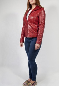 Chaqueta de cuero con solapa roja para mujer, estilo motorista, piel de cordero genuina suave, ropa de abrigo de moda, ajuste cómodo duradero para Casual - Product Image 2