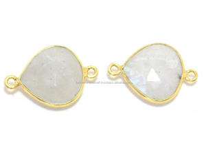 Plaqué or 18 carats 12x16mm double bélière lunette à facettes en forme de coeur blanc arc-en-ciel pierre de lune connecteur de qualité AAA résultats de bijoux Boho - Product Image 5