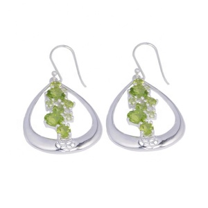Vintage Dangle <b>Drop</b> <b>Earrings</b> 925 <b>Sterling</b> <b>Silver</b> Peridot Gemstone <b>Earring</b> for Women and Girl Fashion - Product Image 1