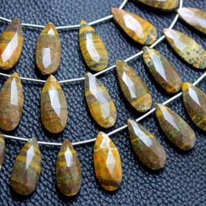 Cuentas sueltas facetadas de jaspe de océano Natural de alta calidad, piedras preciosas en forma de gota de pera marrón para pulseras de joyería, 1 hebra - Product Image 1