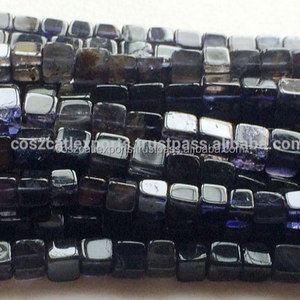 Collier de perles d'iolite bleues, cubes simples, 5 mm, 15 pouces, certifié par un tiers pour la fabrication de bijoux - Product Image 1