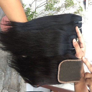 Cheveux humains brésiliens birmans indiens non traités alignés sur les cuticules 8A 1B faisceaux droits noirs avec tressage à fermeture à lacet HD - Product Image 2