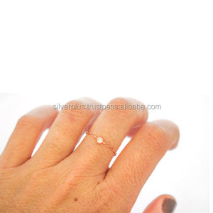 New Collection Brilliant Cut Genuine Diamond Bezel Stacking Chain <b>Ring</b> Solid 14K Rose Gold Handmade Link Chain for Sale - Product Image 2