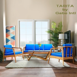 Solid Plantation Teak <b>Wood</b> Three-Seater Lounge <b>Sofa</b> Vintage Contemporary Style Removable Cotton Fabric Cushion Home Furniture - Product Image 2
