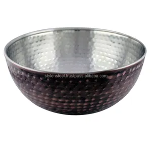 Pièces de dessin profond personnalisées bol à salade martelé en acier inoxydable avec extérieur couleur antique en acier inoxydable - Product Image 1