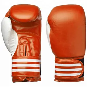 Guantes de boxeo Muay Thai de cuero auténtico con rayas blancas, boxeo, Kick Boxing, entrenamiento MMA des gants, color Naranja, 100%