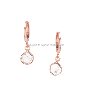 Venta al por mayor 14K oro rebanada diamante aro pendientes joyería - Product Image 4