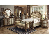 Lujo italiano cuero clásico antiguo tallado a mano madera marco de cama dormitorio muebles