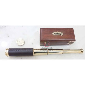 Wholesale Brass Leather Pullout Telescope With <b>Rectangle</b> Wooden Box Spyglass Telescope Marine Gift For Camping Hiking - Product Image 6