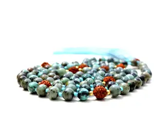 Buy Hot Selling Top Grade Rosary Natural Gemstone African Turquoise Knotted 108 Spiritual Yoga Mala Beads Necklace