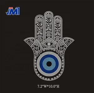 Bling Hamsa Tangan Hotfix Berlian Imitasi Besi Pada Transfer Applique untuk Kaus