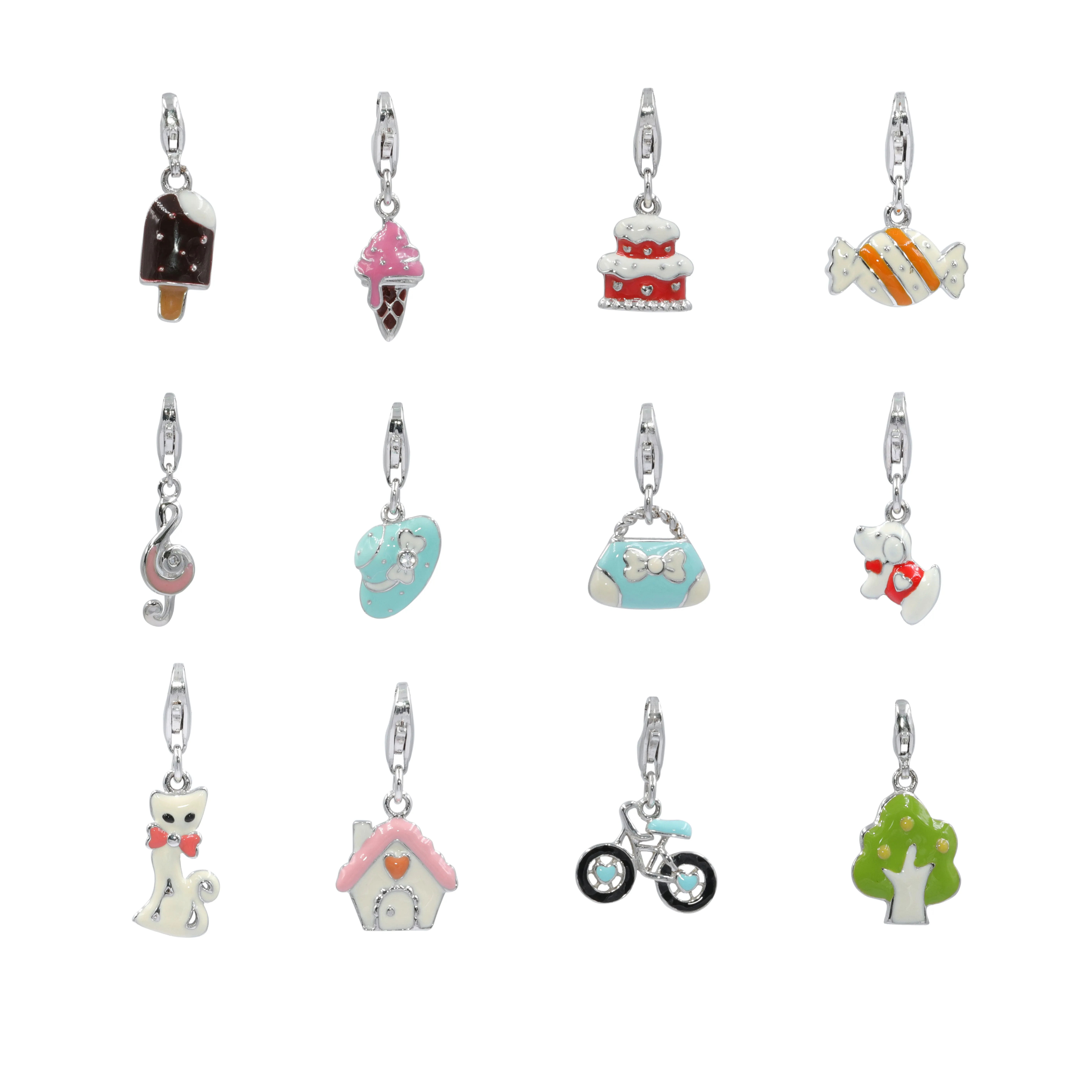 925 Sterling Silver Jewelry Enamel Charms for Bracelet 925 Silver Enamel Pendant Cute Charms Kids Jewelry