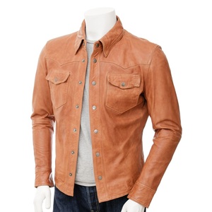 Camisa de cuero tostado informal personalizada para hombre, transpirable y antiarrugas, cierre de cremallera, cuero genuino de vaca, venta al por mayor - Product Image 1
