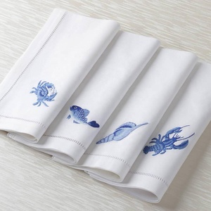 Wholesale Customized Lobster and Crab <b>Hand</b> Embroidery Napkin Cotton Dinner Table Napkin - Product Image 1