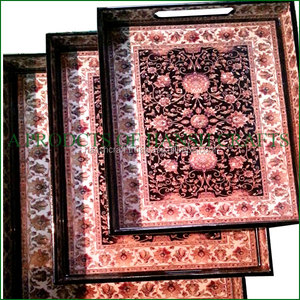 Bandeja Rectangular Floral para Servir |   Juego de bandejas decorativas impresas con asas para cocina, comedor, té, café, aperitivos, restaurante, hogar - Product Image 2