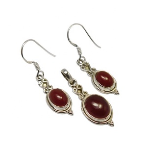 2023 nueva moda India boda aniversario regalos 925 plata esterlina cornalina piedras preciosas pendientes conjuntos hecho a mano colgante pendiente - Product Image 1