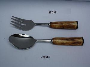 Mango de cuerno de alta calidad con perilla, juego de ensalada de acero en espejo, cubiertos, cuchara para ensalada y tenedor para ensalada, precio al por mayor - Product Image 5