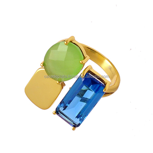 Baguette ronde coupe bleu tanzanite pierre précieuse 925 argent sterling plaqué or bague à la mode cadeau de mariage à la mode pour unisexe. - Product Image 3