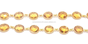 Chapado en oro de 24 quilates, hermosas cadenas de bisel de cuarzo citrino, accesorios y componentes de joyería de piedras preciosas naturales hechos a mano, forma ovalada - Product Image 4