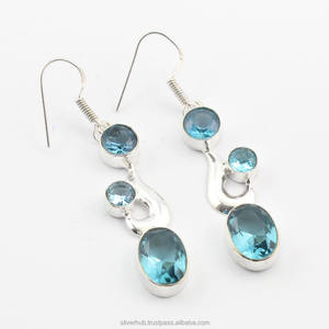 Pure 925 <b>Sterling</b> <b>Silver</b> <b>Drop</b> <b>Earrings</b> for Women Multi Faceted Sky Blue Topaz Gemstone <b>Earrings</b> Christmas Gift Fine Jewelry - Product Image 1