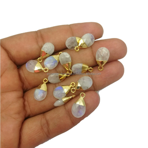 Colgante de gota de pera de piedra lunar arcoíris, abalorios de tapa galvanizada de oro Unisex, aleación y cobre para joyería de Fiesta infantil - Product Image 2