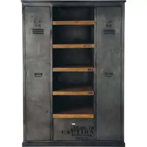 Armario de dormitorio con escaparate, Industrial, Vintage, gris, negro, hierro, aspecto antiguo, 2 puertas, 1 cajón