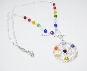 Collar con colgante de Chakra hecho a mano, piedra semipreciosa, cristal curativo, mascota de Metal, cadena de piedras preciosas, artesanías de piedra semipreciosa - Product Image 1