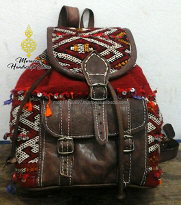 Sac à dos en cuir véritable pour femme, fabrication du maroc, kilim - Product Image 1